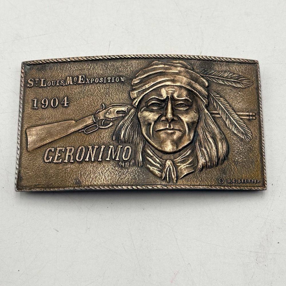 Vintage Geronimo Belt Buckle Brass St Louis MO Exposition 1904 Native American